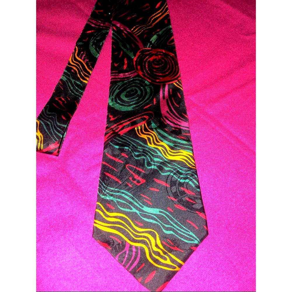 Unique Vintage Desert Designs Retro Abstract 100% Silk Jimmy Pike Tie - Picture 2 of 5